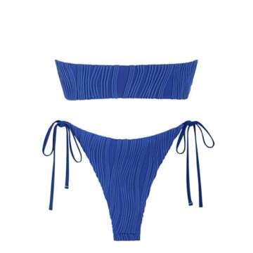 ZAFUL Women's Bandeau Bikini Set Tie Side Swimwear O Ring Cinched Strapless Swimsuit Halter Two Piece Bathing Suit
