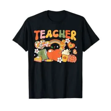 Teacher Fall Autumn Pumpkin Thanksgiving Thankful Teacher T-Shirt