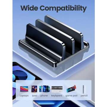 Vaydeer Vertical Laptop Stand for Desk, Dual Slots Plastic Laptop Holder with Space Saving 4-in-1 Design, Adjustable Laptop Stand Supports MacBook, Chromebook, Surface, Dell