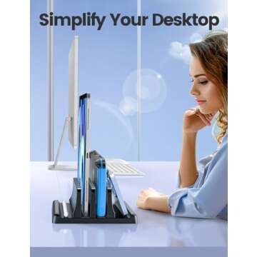 Vaydeer Vertical Laptop Stand for Desk, Dual Slots Plastic Laptop Holder with Space Saving 4-in-1 Design, Adjustable Laptop Stand Supports MacBook, Chromebook, Surface, Dell