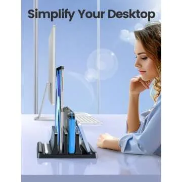 Vaydeer Vertical Laptop Stand for Desk, Dual Slots Plastic Laptop Holder with Space Saving 4-in-1 Design, Adjustable Laptop Stand Supports MacBook, Chromebook, Surface, Dell