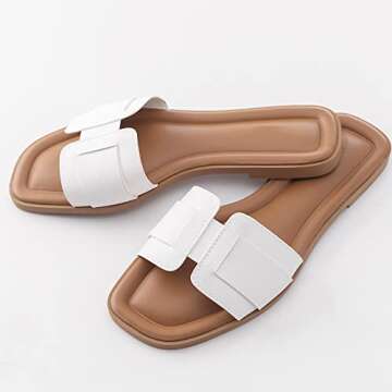 Stratuxx Kaze Womens Flat Sandals Flat Slide Sandals White,Black, Brown,Metallic Flat Sandals Leopard