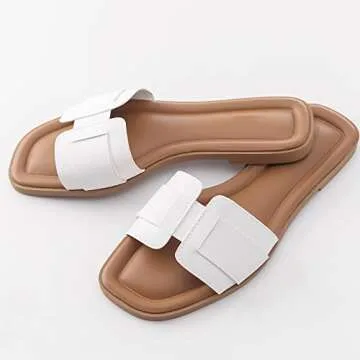 Stratuxx Kaze Womens Flat Sandals Flat Slide Sandals White,Black, Brown,Metallic Flat Sandals Leopard