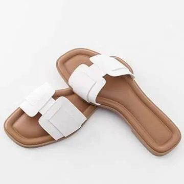 Stratuxx Kaze Womens Flat Sandals Flat Slide Sandals White,Black, Brown,Metallic Flat Sandals Leopard