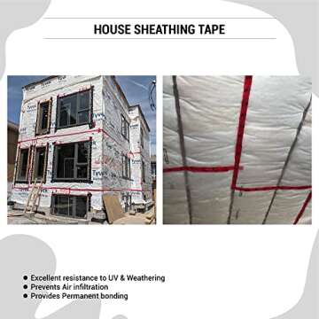 Tuck Tape Construction Sheathing Tape, Epoxy Resin Tape, 2.4 in x 180 ft (Red)