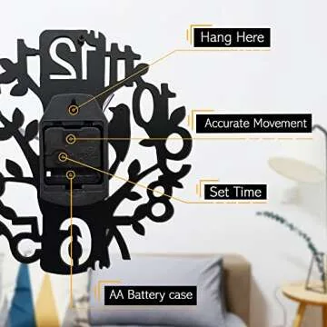 Elegant Black Wood Wall Clock Stylish Home Office Timepiece