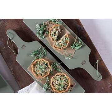 etúHOME Sage Green Wood Serving Plank, Handcrafted Charcuterie Board, Wood Platter Table Charger for Cheese, Bread, Tapas, Appetizers and Fruit