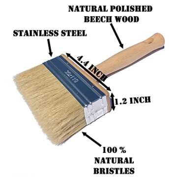 4 Inch Stain Deck Wide & Thick Paint Brush - High European Quality - Natural Bristles - for Home, Wo...