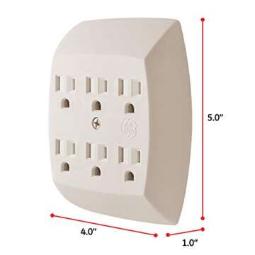 GE Home Electrical 6-Outlet Extender Wall Tap, Grounded Adapter, Charging Station