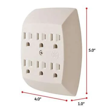 GE Home Electrical 6-Outlet Extender Wall Tap, Grounded Adapter, Charging Station