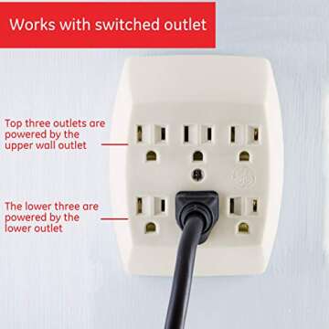 GE Home Electrical 6-Outlet Extender Wall Tap, Grounded Adapter, Charging Station