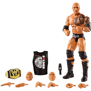 WWE Ultimate Edition The Rock Action Figure with Interchangeable Heads, Swappable Hands, & WWE Champ...