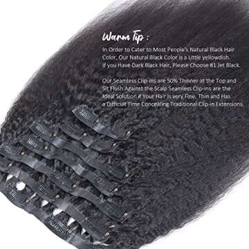 HAPPY&CC Seamless Clip Ins For Black Women Human Hair Kinky Straight Clip In Hair Extensions Real Human Hair Brazilian Virgin Hair Clip Ins Full Head For Black Women 16 Inch 7 Pcs 120g