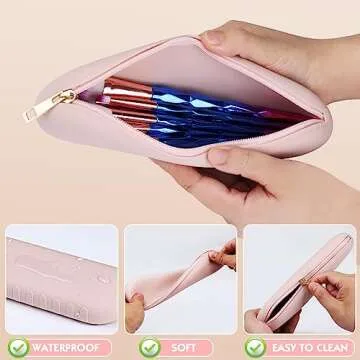 Shunvan life Silicone Makeup Brush Holder, Large Capacity Makeup Brush Bag, Portable Travel Cosmetic Brush Bag for Travel and Daily, Upgraded version (Standard version, Pink2)