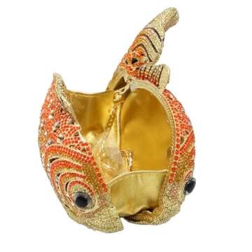 Tngan Women Mini Fish Clutch Luxury Rhinestones Purse Sparkling Banquet Handbag Wedding Party Clutch Bag, Gold Orange