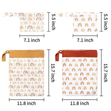 R HORSE 4Pcs Rainbow Wet Dry Bag for Breast Pump Parts, Waterproof Reusable Baby Cloth Diaper Bags with 2 Zippered Pockets & Handle, Large Capacity Swimsuits Travel Stroller Yoga Gym Pouch Bag