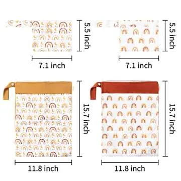 R HORSE 4Pcs Rainbow Wet Dry Bag for Breast Pump Parts, Waterproof Reusable Baby Cloth Diaper Bags with 2 Zippered Pockets & Handle, Large Capacity Swimsuits Travel Stroller Yoga Gym Pouch Bag