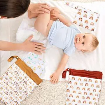 R HORSE 4Pcs Rainbow Wet Dry Bag for Breast Pump Parts, Waterproof Reusable Baby Cloth Diaper Bags with 2 Zippered Pockets & Handle, Large Capacity Swimsuits Travel Stroller Yoga Gym Pouch Bag