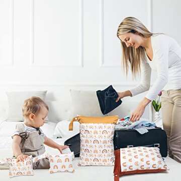 R HORSE 4Pcs Rainbow Wet Dry Bag for Breast Pump Parts, Waterproof Reusable Baby Cloth Diaper Bags with 2 Zippered Pockets & Handle, Large Capacity Swimsuits Travel Stroller Yoga Gym Pouch Bag