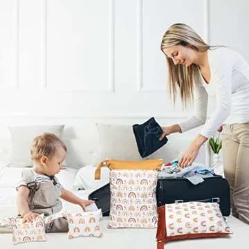 R HORSE 4Pcs Rainbow Wet Dry Bag for Breast Pump Parts, Waterproof Reusable Baby Cloth Diaper Bags with 2 Zippered Pockets & Handle, Large Capacity Swimsuits Travel Stroller Yoga Gym Pouch Bag