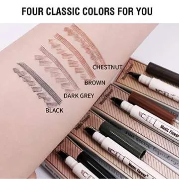 Music Flower Eyebrow Pen, Liquid Eyebrow pen, Waterproof Brow Pencil with Micro-Fork Tip, Smudgeproof Long Lasting Fine Sketch Microblading Pen-Dark grey