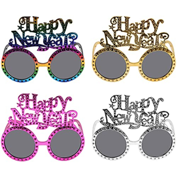 Funny Happy New Year Party Glasses 4 Pack for Celebrations