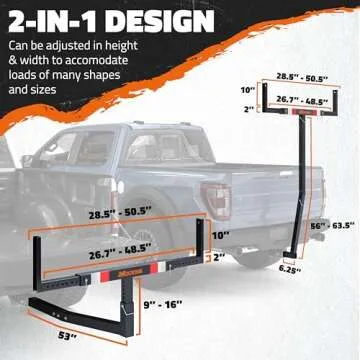 Mockins 750Lbs Cap Truck Bed Extender Hitch Mount |2-in-1 All-Weather Steel Trailer Hitch Extender w/ Stabilizer & Straps| Bed Extenders for Trucks & SUVs for Ladder, Canoe, Pipes, Lumber & Kayak Rack