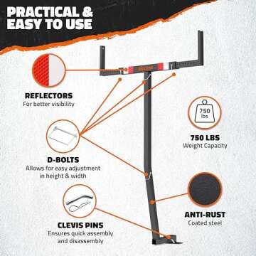 Mockins 750Lbs Cap Truck Bed Extender Hitch Mount |2-in-1 All-Weather Steel Trailer Hitch Extender w/ Stabilizer & Straps| Bed Extenders for Trucks & SUVs for Ladder, Canoe, Pipes, Lumber & Kayak Rack