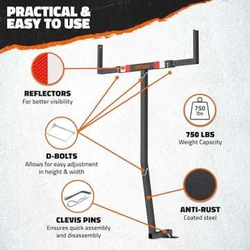 Mockins 750Lbs Cap Truck Bed Extender Hitch Mount |2-in-1 All-Weather Steel Trailer Hitch Extender w/ Stabilizer & Straps| Bed Extenders for Trucks & SUVs for Ladder, Canoe, Pipes, Lumber & Kayak Rack