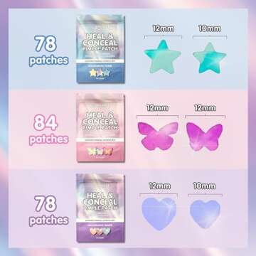 Sparkle Beauty Labs Heal & Conceal Pimple Patch - Cute Holographic Star Shaped Acne Patches, Fun Hydrocolloid Zit Stickers for Face (Iridescent Stars, 78 Count)
