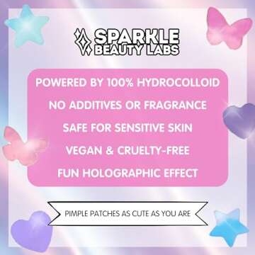 Sparkle Beauty Labs Heal & Conceal Pimple Patch - Cute Holographic Star Shaped Acne Patches, Fun Hydrocolloid Zit Stickers for Face (Iridescent Stars, 78 Count)