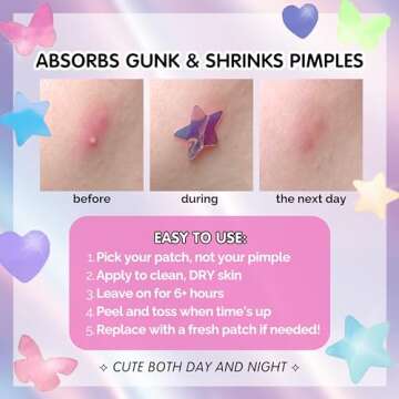 Sparkle Beauty Labs Heal & Conceal Pimple Patch - Cute Holographic Star Shaped Acne Patches, Fun Hydrocolloid Zit Stickers for Face (Iridescent Stars, 78 Count)