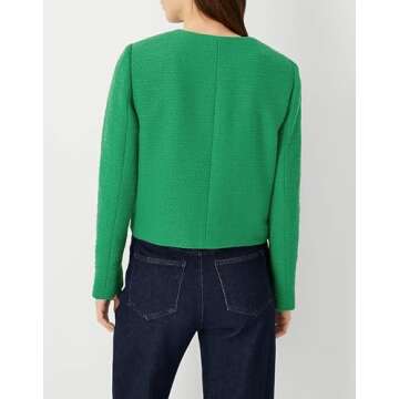 YEXPINE Cropped Tweed Blazer Jackets for Women - Elegant Slim Collarless Business Casual Outfits for...