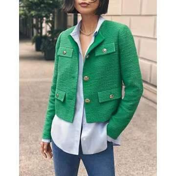 YEXPINE Women’s Cropped Tweed Blazer - Elegant Fashion