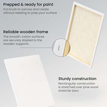ARTEZA Stretched Canvas, 16 x 20 Inches, Pack of 6, Blank White Large Canvas for Painting for Acryli...