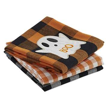 DII Happy Halloween Dishtowel Collection Embellished Cotton Kitchen Hand Towel Set, 18x28, Spooky Farmhouse Buffalo Check, 3 Count