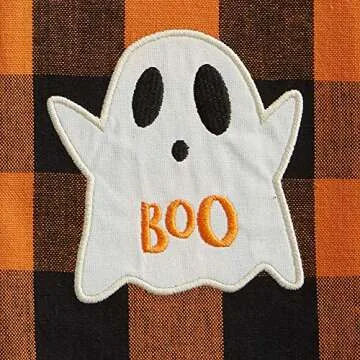 DII Happy Halloween Dishtowel Collection Embellished Cotton Kitchen Hand Towel Set, 18x28, Spooky Farmhouse Buffalo Check, 3 Count