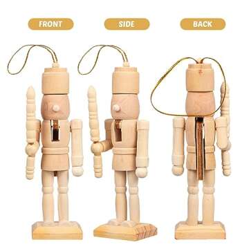 Didiseaon Decor 6Pcs Unfinished Nutcracker Figures Christmas Wooden Paintable Nutcracker Soldier Christmas Hanging Ornament for Xmas Trees, 5 Inch