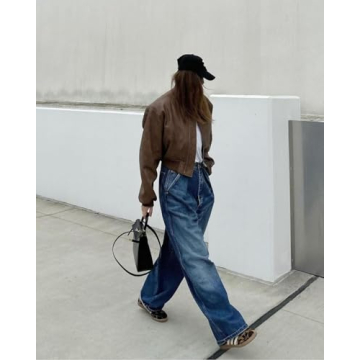 Cicy Bell Women’s Faux Leather Bomber Jacket with Pockets