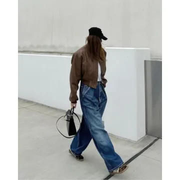 Cicy Bell Women’s Faux Leather Bomber Jacket with Pockets