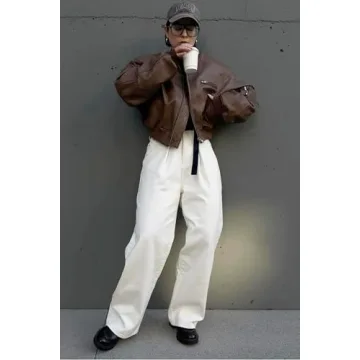 Cicy Bell Women’s Faux Leather Bomber Jacket with Pockets