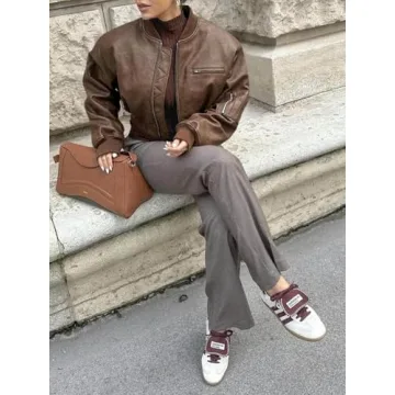 Cicy Bell Women’s Faux Leather Bomber Jacket with Pockets