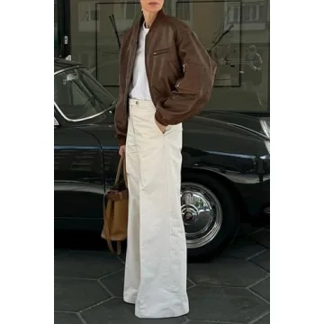 Cicy Bell Women’s Faux Leather Bomber Jacket with Pockets