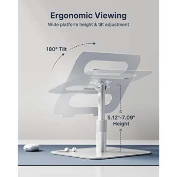 HUANUO Adjustable Ergonomic Laptop Stand with 360° Rotation, Aluminum Laptop Riser for Desk, Notebook Computer Stand Holder Compatible with 10-17 Inch Laptops, Silver, HNLS05S