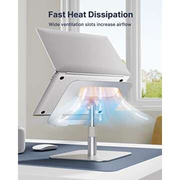 HUANUO Adjustable Ergonomic Laptop Stand with 360° Rotation, Aluminum Laptop Riser for Desk, Notebook Computer Stand Holder Compatible with 10-17 Inch Laptops, Silver, HNLS05S