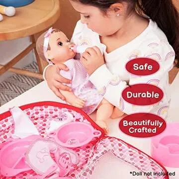 PREXTEX 18-Piece Baby Doll Accessories Set with Carrying Case - Includes Bottle, Sippy Cup, Pacifier, Bib, Hair Brush, Plates and More, Perfect for Kids, Toddlers, and Girls
