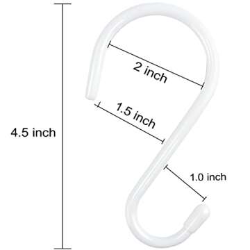 24 Pack 4-1/2 Inch White S Hooks for hanging, Large Vinyl Coated S Hangers Hooks Heavy Duty, Steel Metal Rubber Coated Closet Rod Hooks for Hanging Jeans Clothes Plant Pot Pan Cup Bathrooms Towel Robe