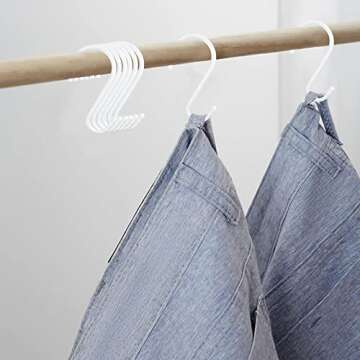 24 Pack 4-1/2 Inch White S Hooks for hanging, Large Vinyl Coated S Hangers Hooks Heavy Duty, Steel Metal Rubber Coated Closet Rod Hooks for Hanging Jeans Clothes Plant Pot Pan Cup Bathrooms Towel Robe