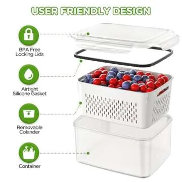 4 PCS Fridge Storage Containers with Colander Set