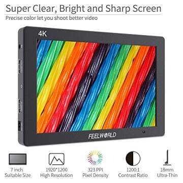 FEELWORLD T7 Plus 7 Inch IPS 4K HDMI Camera Field Monitor Video Assist Full HD 1920x1200 Solid Aluminum Housing DSLR Monitor with Peaking Focus False Colors